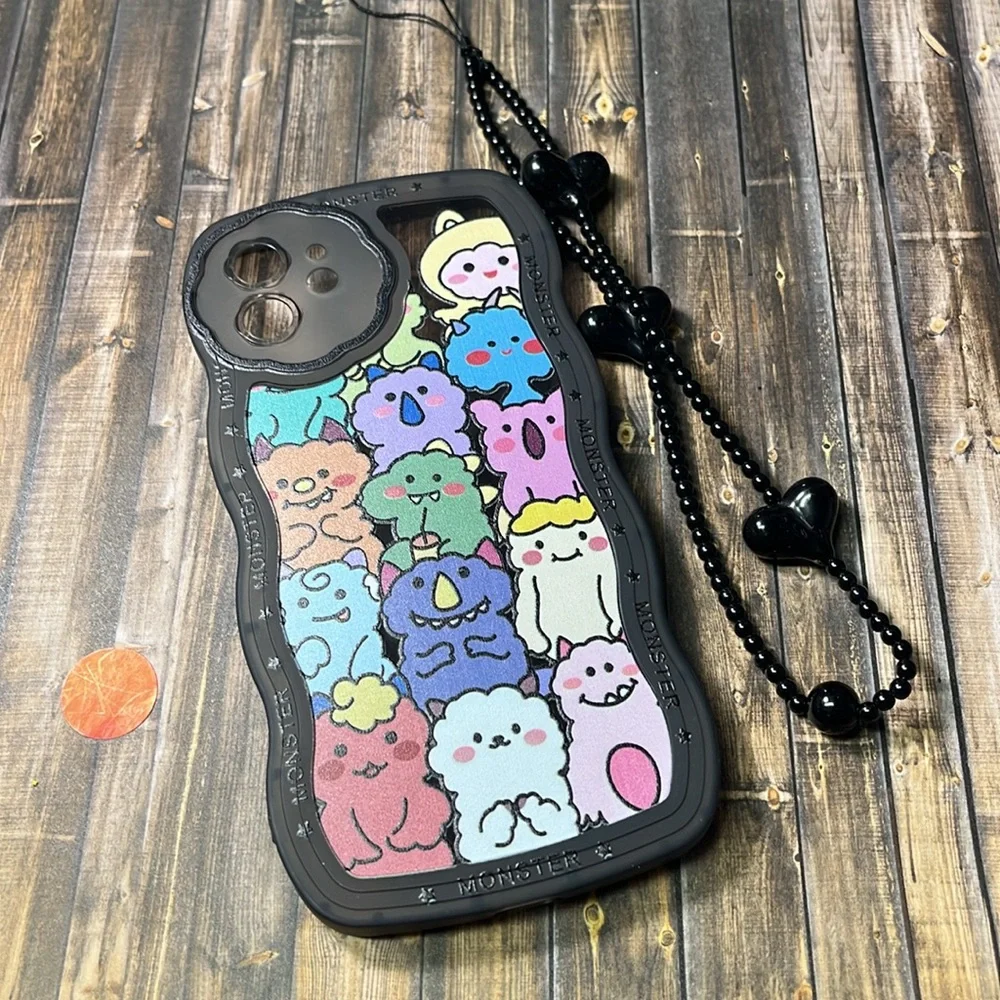 5for$10 Monsters iPhone 12 Case, Cute Cartoon Bear Animal Lanyard Wrist Strap